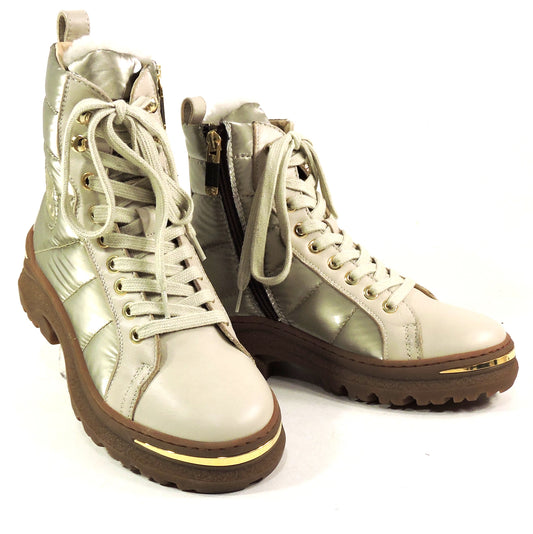 BALDININI 🇮🇹 WOMEN'S BEIGE SOFT LEATHER & FABRIC COMFORT WINTER FUR BOOTIE