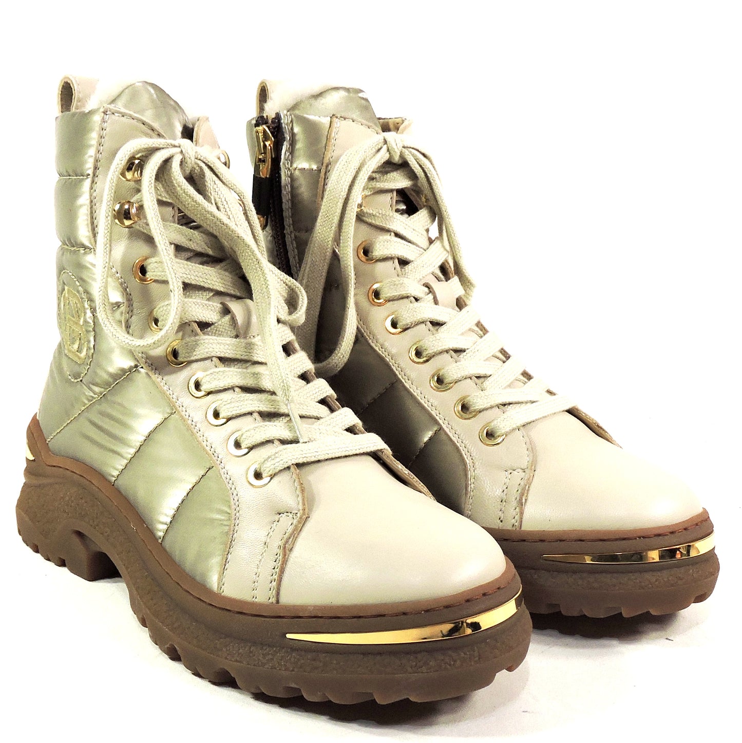 BALDININI 🇮🇹 WOMEN'S BEIGE SOFT LEATHER & FABRIC COMFORT WINTER FUR BOOTIE