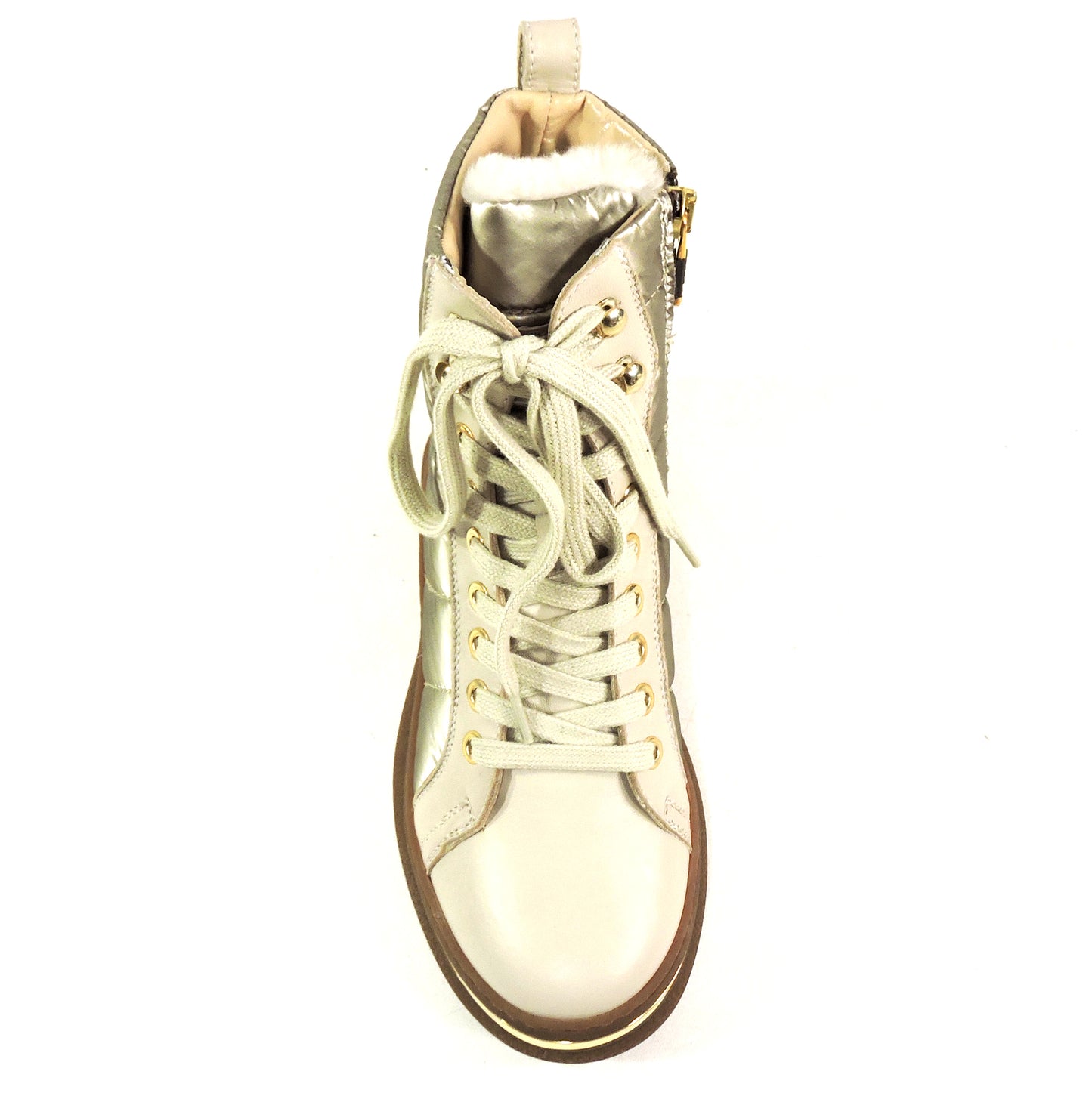 BALDININI 🇮🇹 WOMEN'S BEIGE SOFT LEATHER & FABRIC COMFORT WINTER FUR BOOTIE