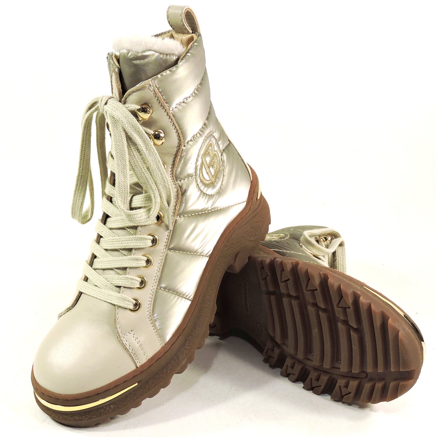 BALDININI 🇮🇹 WOMEN'S BEIGE SOFT LEATHER & FABRIC COMFORT WINTER FUR BOOTIE