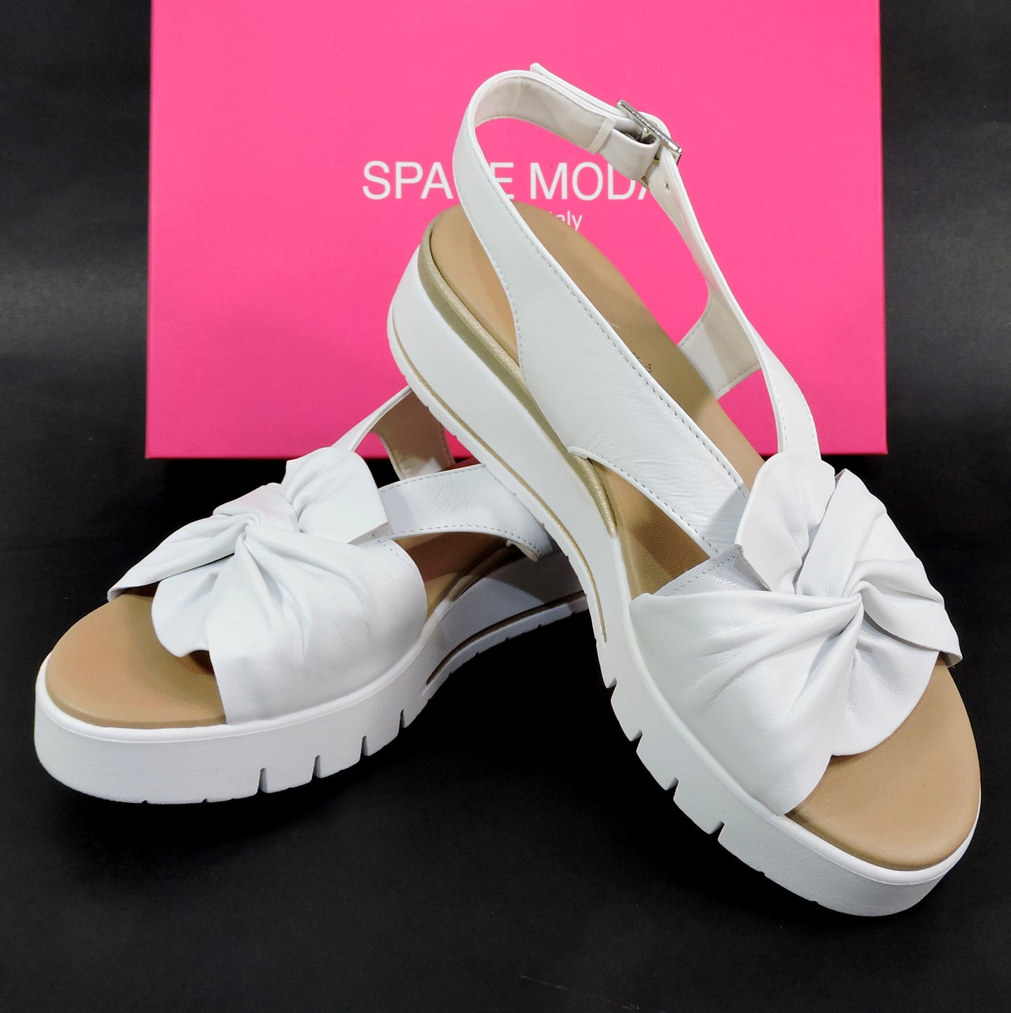 SPACE MODA BY REPO 🇮🇹 WOMEN'S WHITE SOFT LEATHER COMFORT SUMMER WEDGE SANDALS