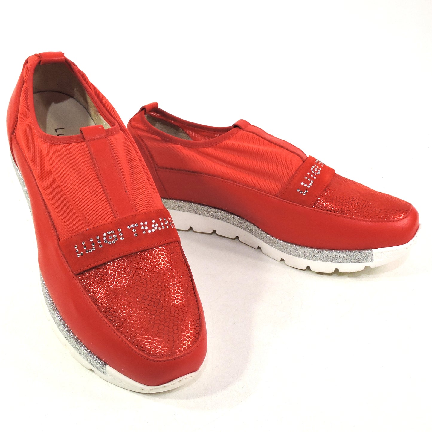 LUIGI TRAINI 🇮🇹 WOMEN'S RED LEATHER COMFORT SUMMER FLAT SNEAKERS
