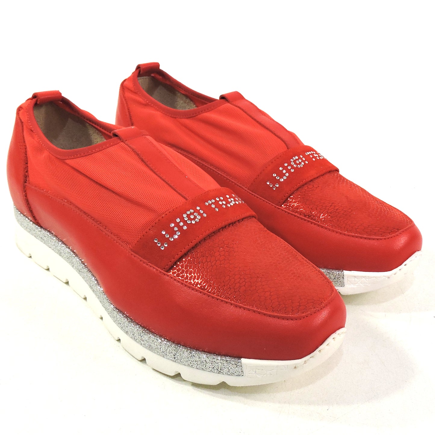 LUIGI TRAINI 🇮🇹 WOMEN'S RED LEATHER COMFORT SUMMER FLAT SNEAKERS