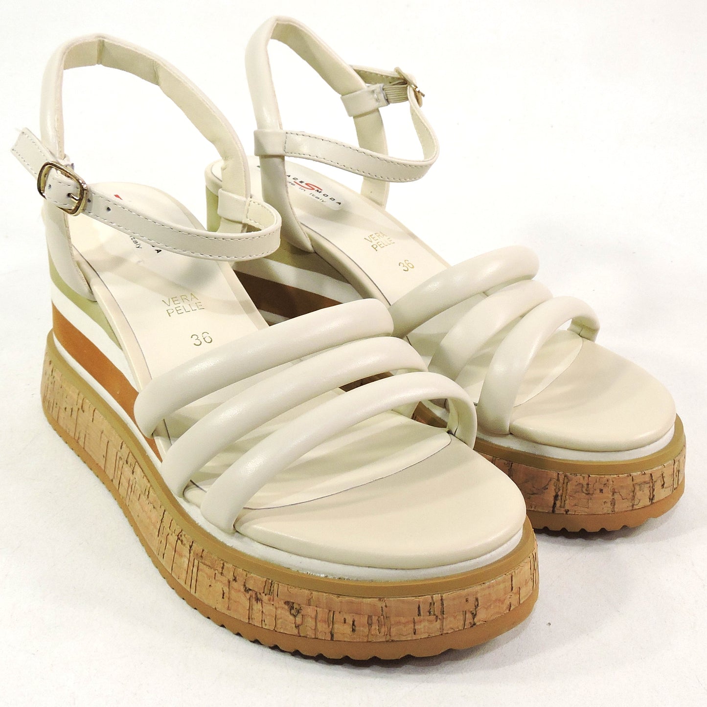 SPACE MODA BY REPO 🇮🇹 WOMEN'S IVORY SOFT LEATHER COMFORT SUMMER WEDGE SANDALS