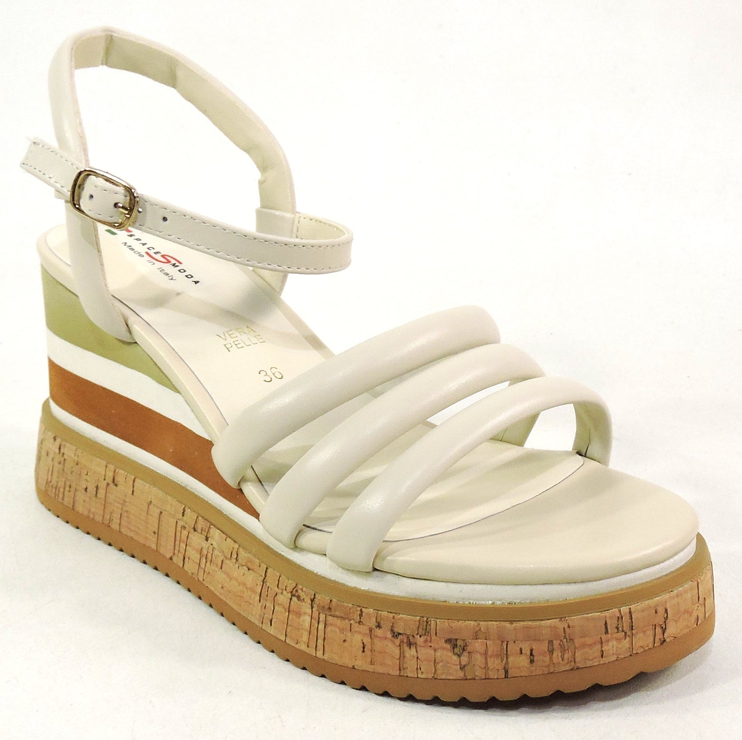 SPACE MODA BY REPO 🇮🇹 WOMEN'S IVORY SOFT LEATHER COMFORT SUMMER WEDGE SANDALS