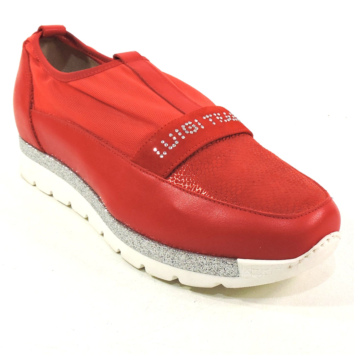 LUIGI TRAINI 🇮🇹 WOMEN'S RED LEATHER COMFORT SUMMER FLAT SNEAKERS