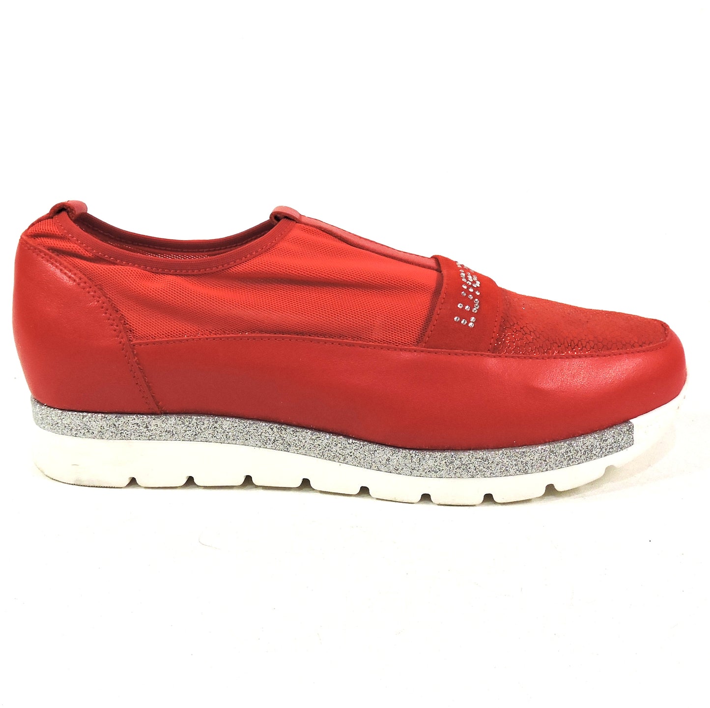 LUIGI TRAINI 🇮🇹 WOMEN'S RED LEATHER COMFORT SUMMER FLAT SNEAKERS