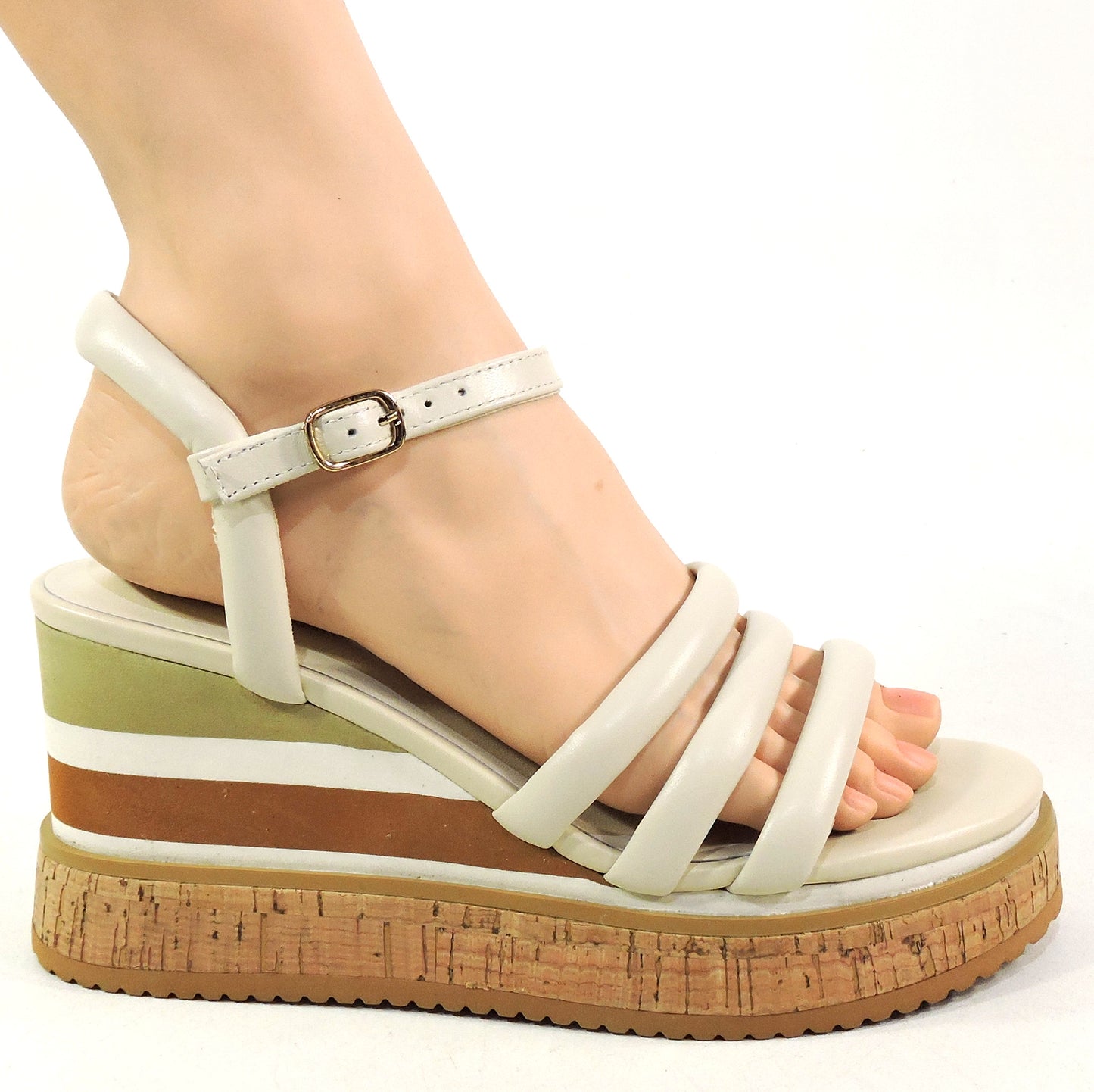 SPACE MODA BY REPO 🇮🇹 WOMEN'S IVORY SOFT LEATHER COMFORT SUMMER WEDGE SANDALS