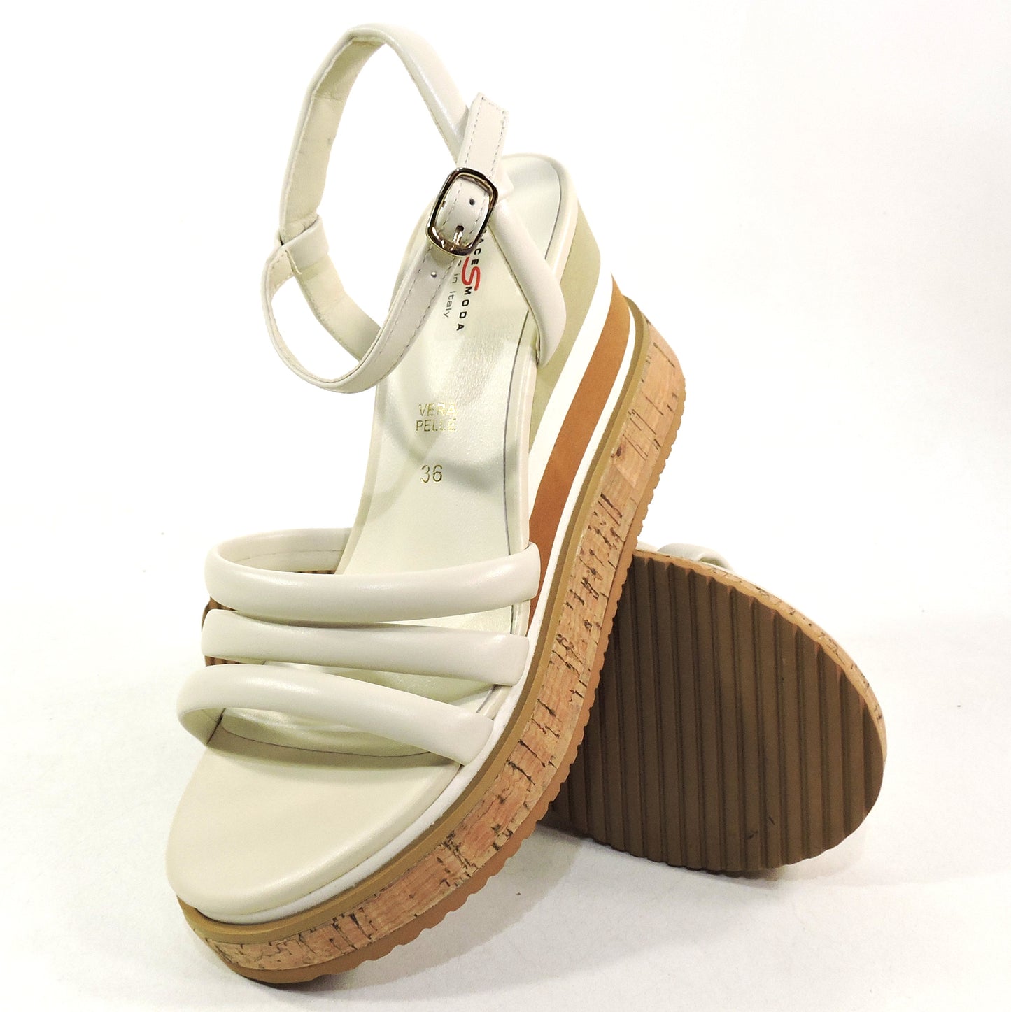 SPACE MODA BY REPO 🇮🇹 WOMEN'S IVORY SOFT LEATHER COMFORT SUMMER WEDGE SANDALS