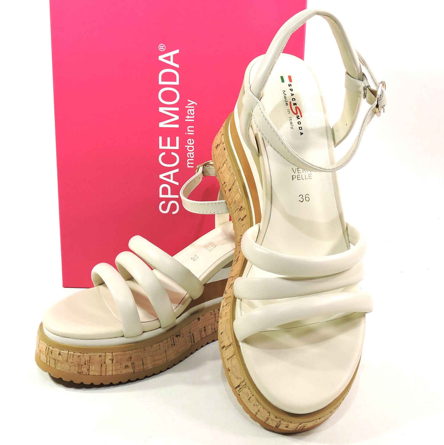 SPACE MODA BY REPO 🇮🇹 WOMEN'S IVORY SOFT LEATHER COMFORT SUMMER WEDGE SANDALS