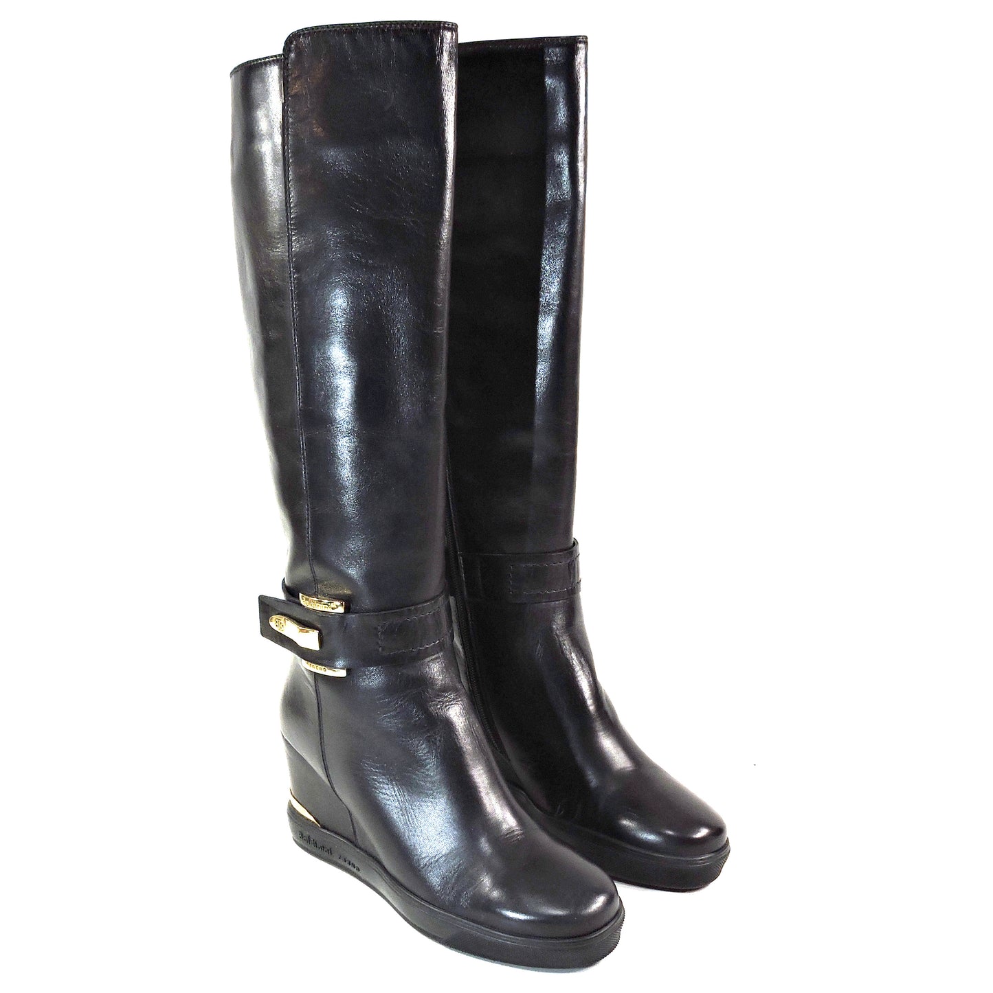 BALDININI 🇮🇹 WOMEN'S BLACK SOFT LEATHER COMFORT FASHION KNEE -HIGH WEDGE BOOTS