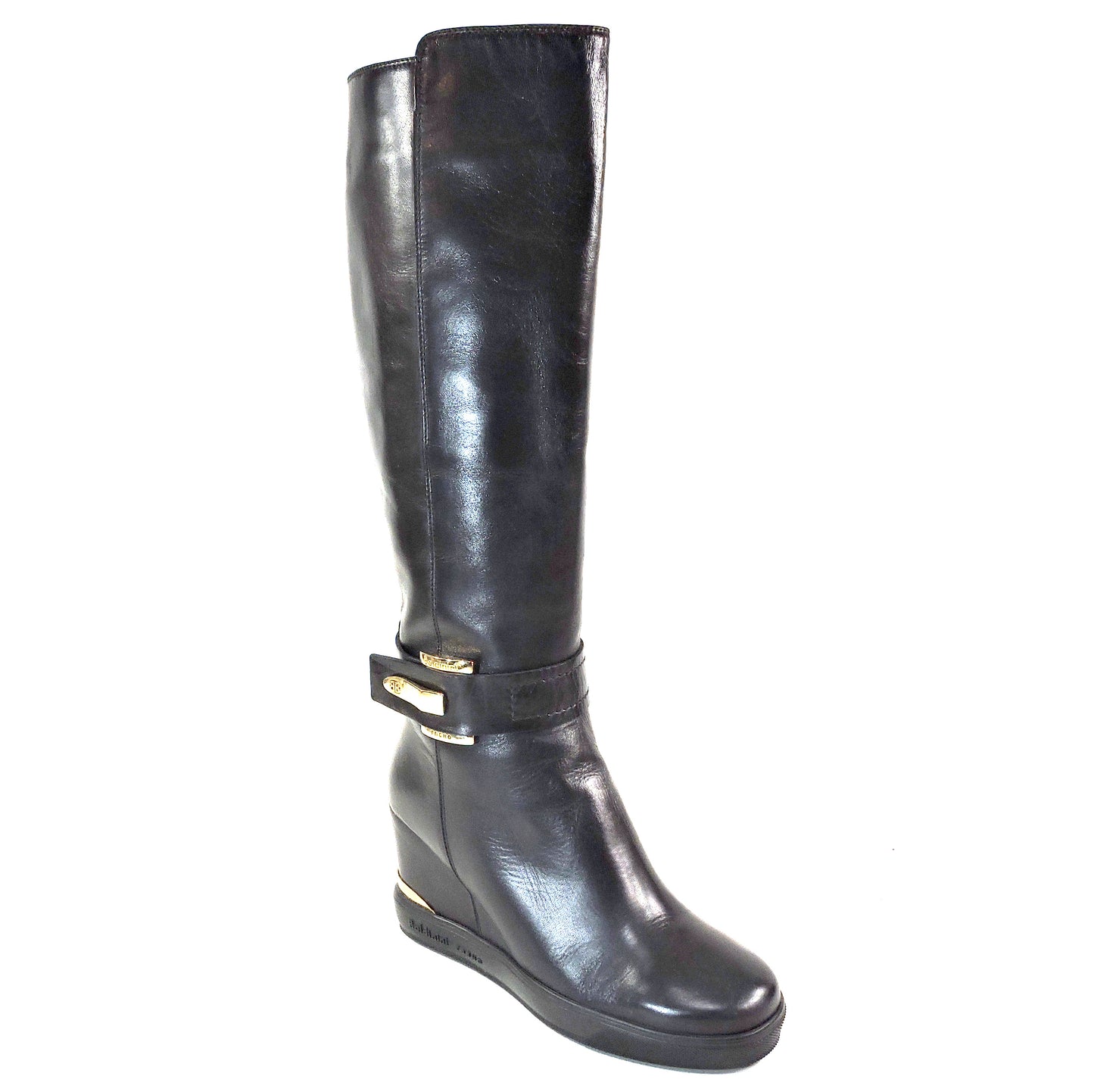 BALDININI 🇮🇹 WOMEN'S BLACK SOFT LEATHER COMFORT FASHION KNEE -HIGH WEDGE BOOTS
