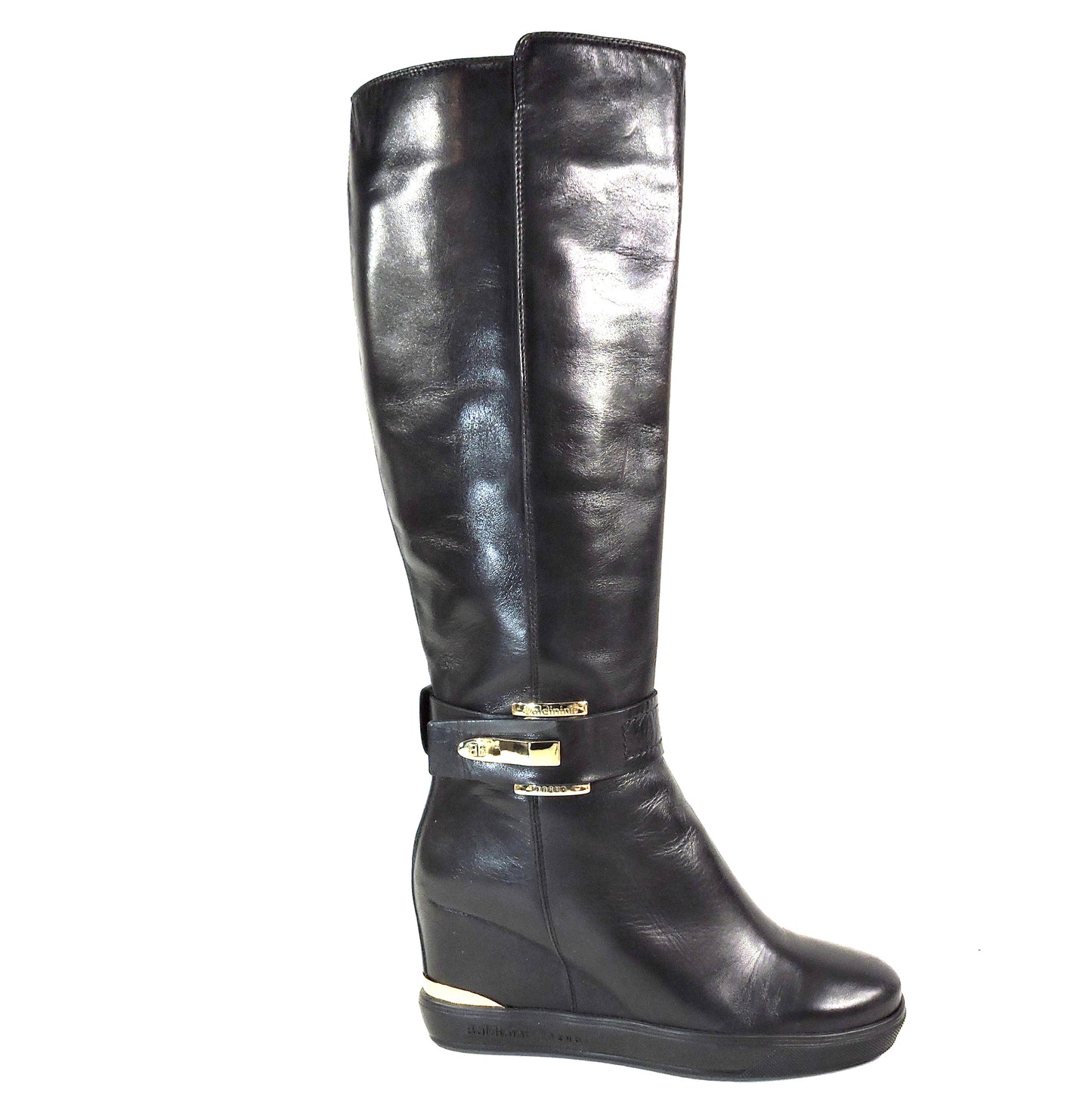 BALDININI 🇮🇹 WOMEN'S BLACK SOFT LEATHER COMFORT FASHION KNEE -HIGH WEDGE BOOTS