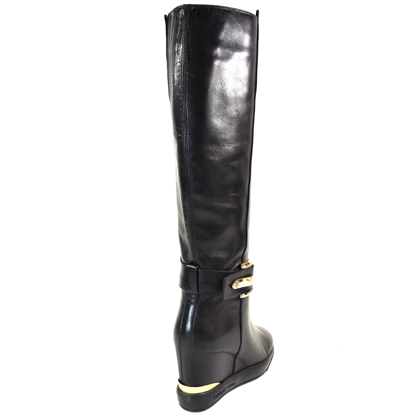 BALDININI 🇮🇹 WOMEN'S BLACK SOFT LEATHER COMFORT FASHION KNEE -HIGH WEDGE BOOTS