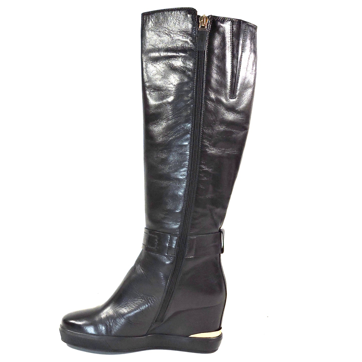 BALDININI 🇮🇹 WOMEN'S BLACK SOFT LEATHER COMFORT FASHION KNEE -HIGH WEDGE BOOTS