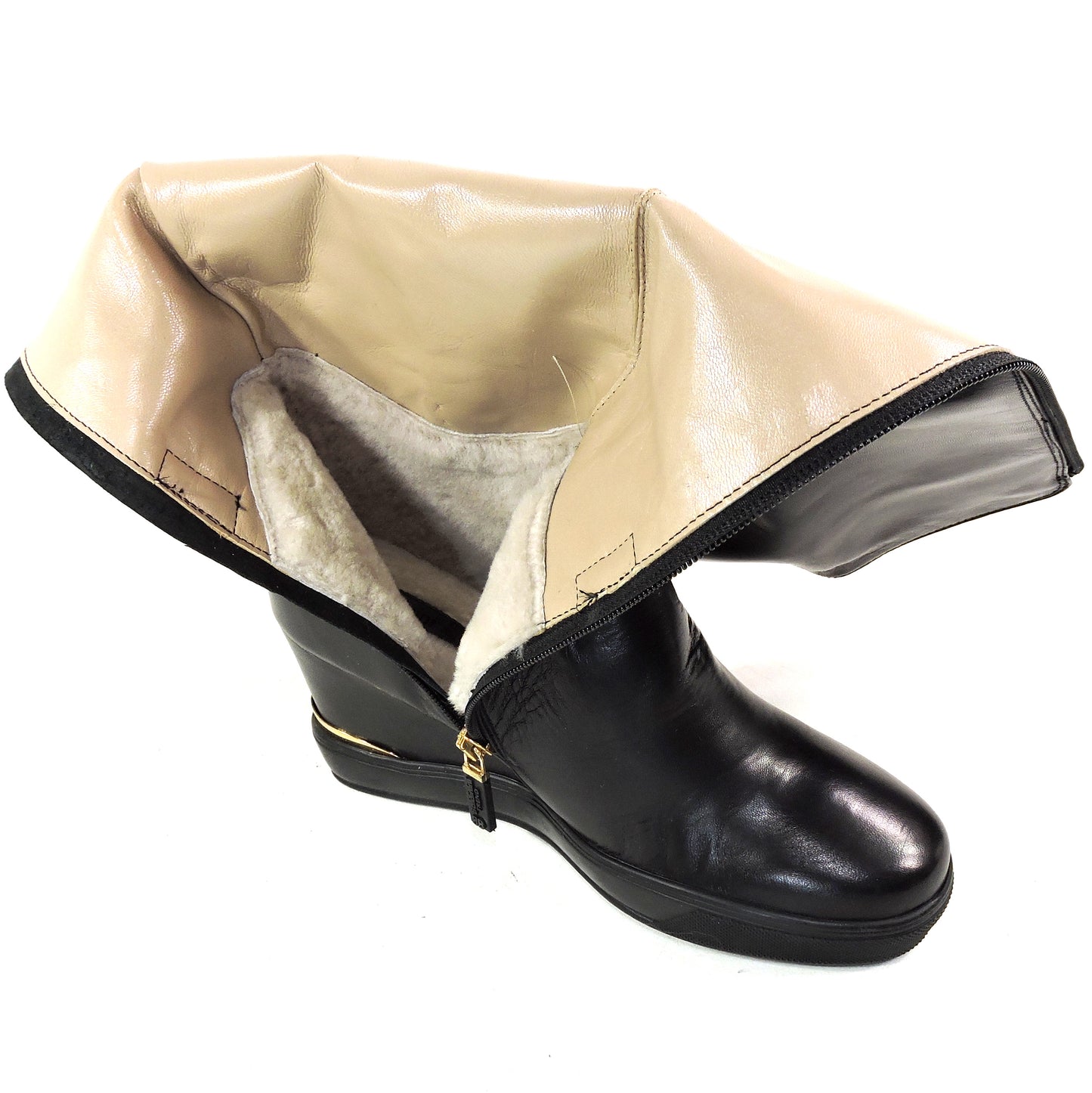 BALDININI 🇮🇹 WOMEN'S BLACK SOFT LEATHER COMFORT FASHION KNEE -HIGH WEDGE BOOTS