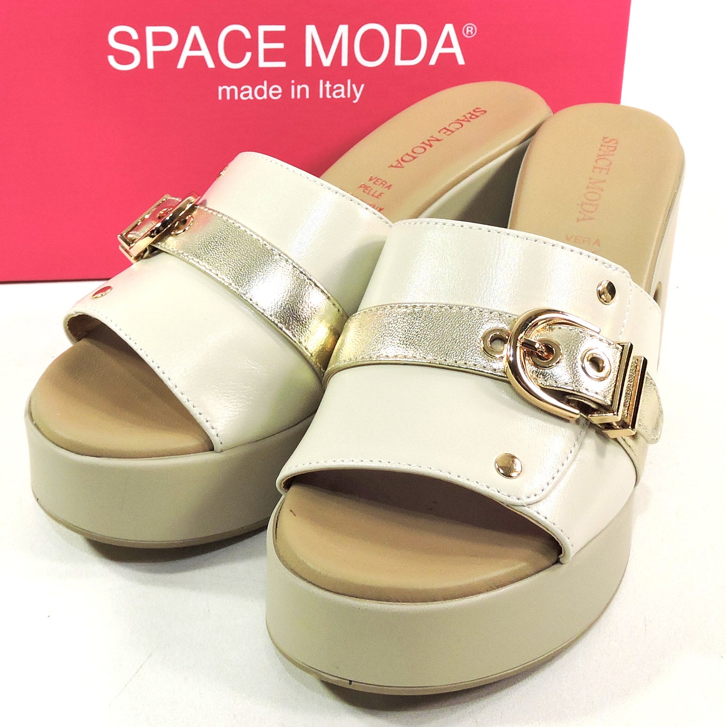 SPACE MODA BY REPO 🇮🇹 WOMEN'S IVORY SOFT LEATHER COMFORT SUMMER MULES