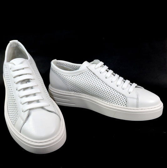 ALBERTO CICCIOLI 🇮🇹 MEN'S WHITE SOFT LEATHER COMFORT SUMMER SNEAKERS 42 EU