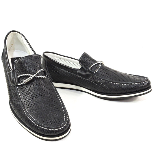GOODMAN 🇮🇹 MEN'S BLACK SOFT LEATHER COMFORT SUMMER LOAFERS 42 EU