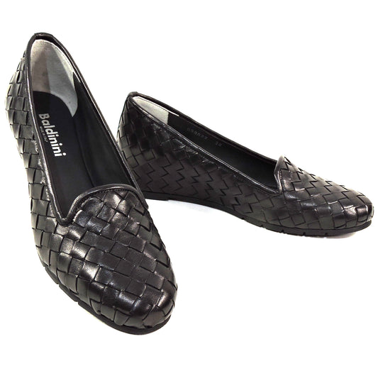 BALDININI 🇮🇹 WOMEN'S BLACK SOFT LEATHER WEDGE COMFORT LOAFERS