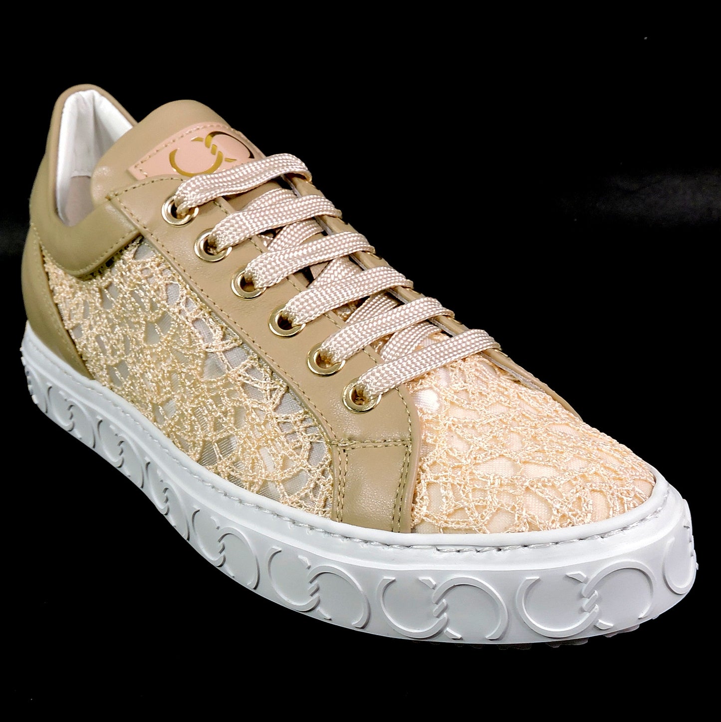 CASADEI 🇮🇹 WOMEN'S BEIGE LEATHER & FABRIC COMFORT FASHION SUMMER SNEAKERS
