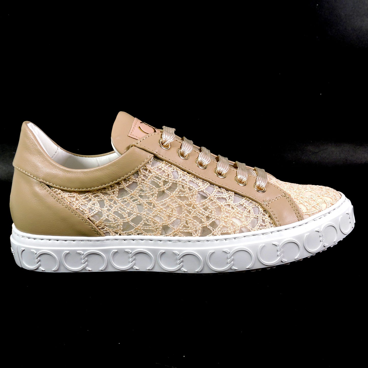 CASADEI 🇮🇹 WOMEN'S BEIGE LEATHER & FABRIC COMFORT FASHION SUMMER SNEAKERS