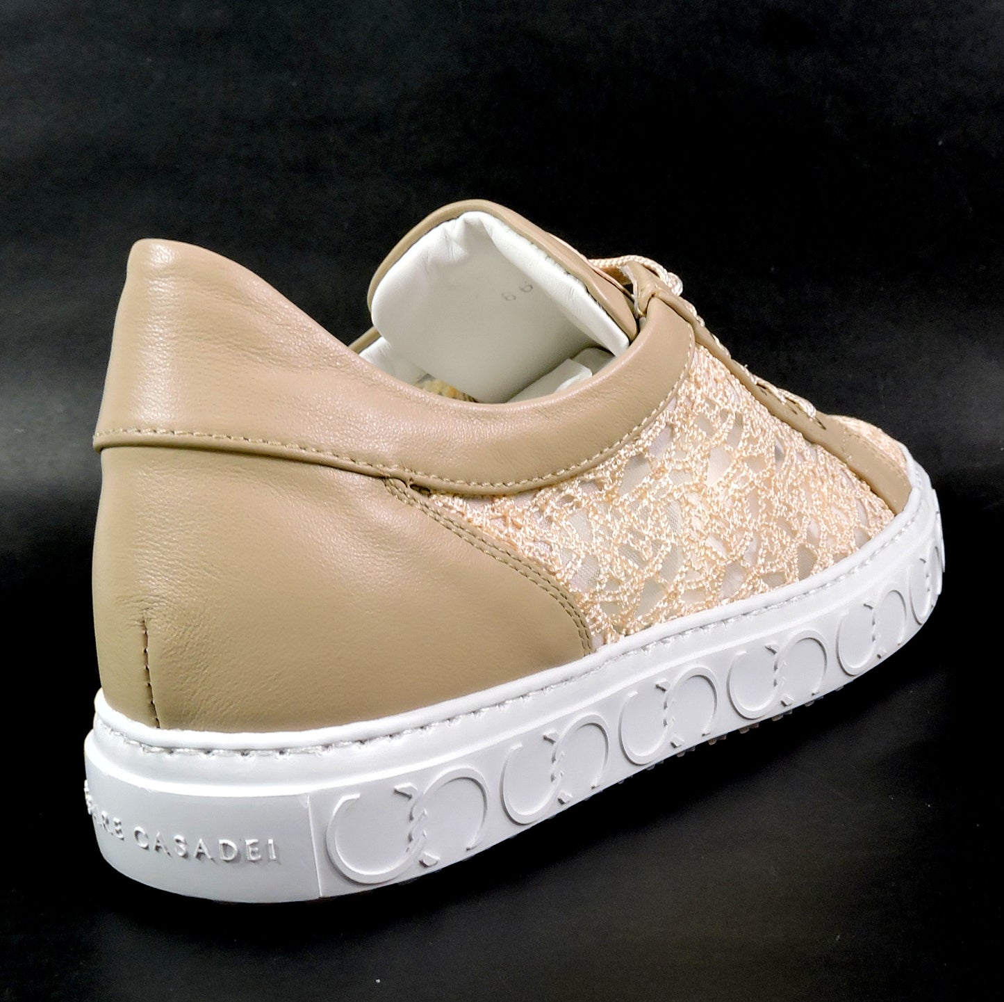 CASADEI 🇮🇹 WOMEN'S BEIGE LEATHER & FABRIC COMFORT FASHION SUMMER SNEAKERS