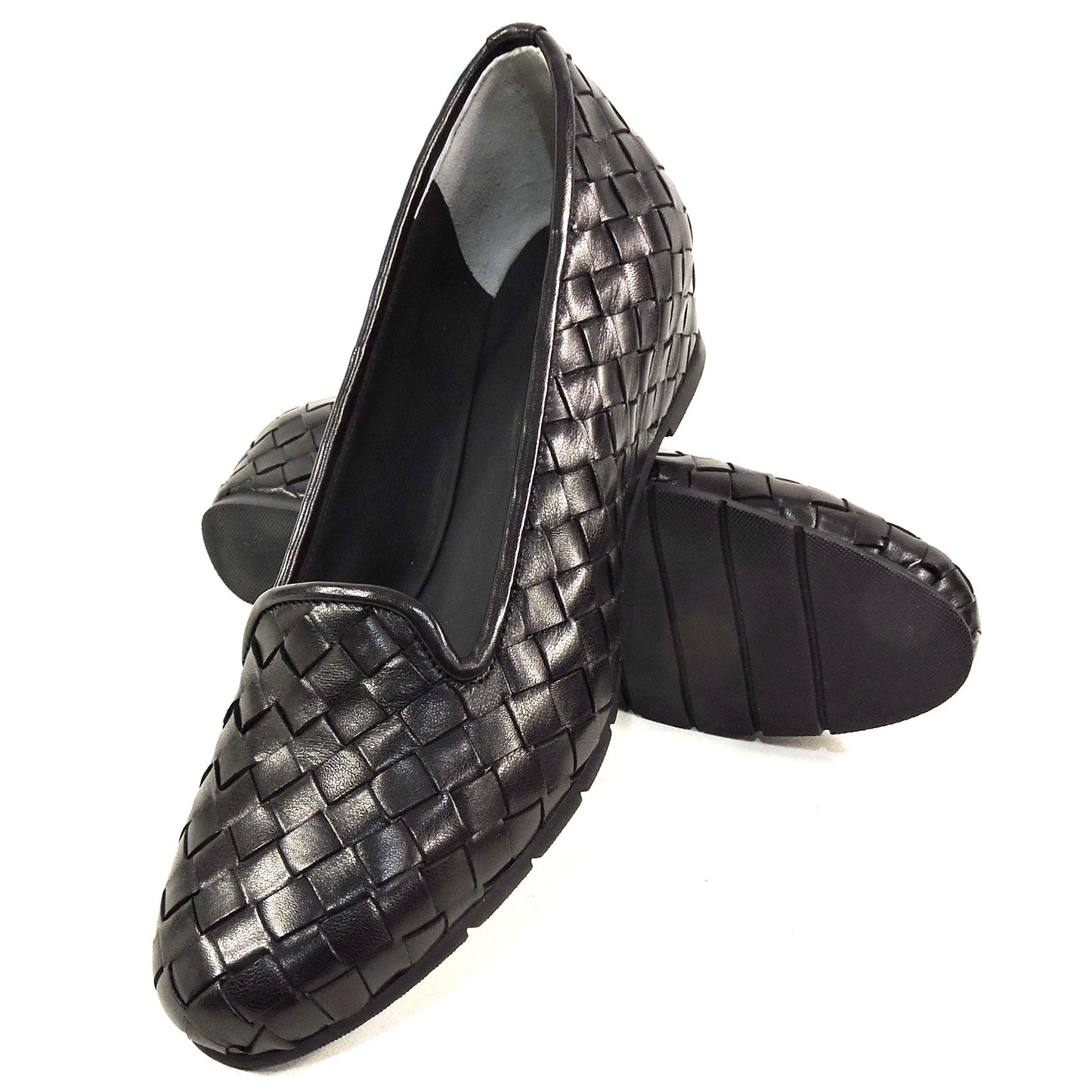 BALDININI 🇮🇹 WOMEN'S BLACK SOFT LEATHER WEDGE COMFORT LOAFERS