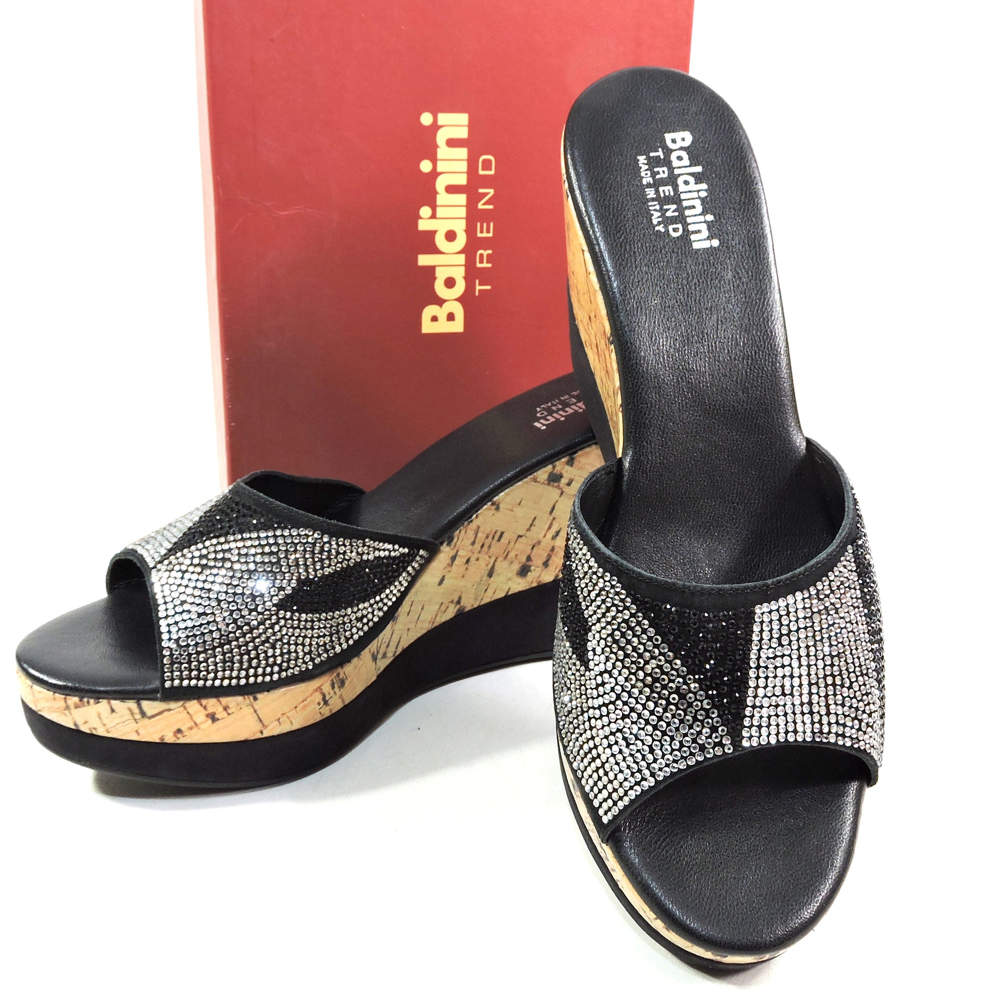 BALDININI 🇮🇹 WOMEN'S BLACK SUEDE COMFORT SUMMER WEDGE MULES 41 EU