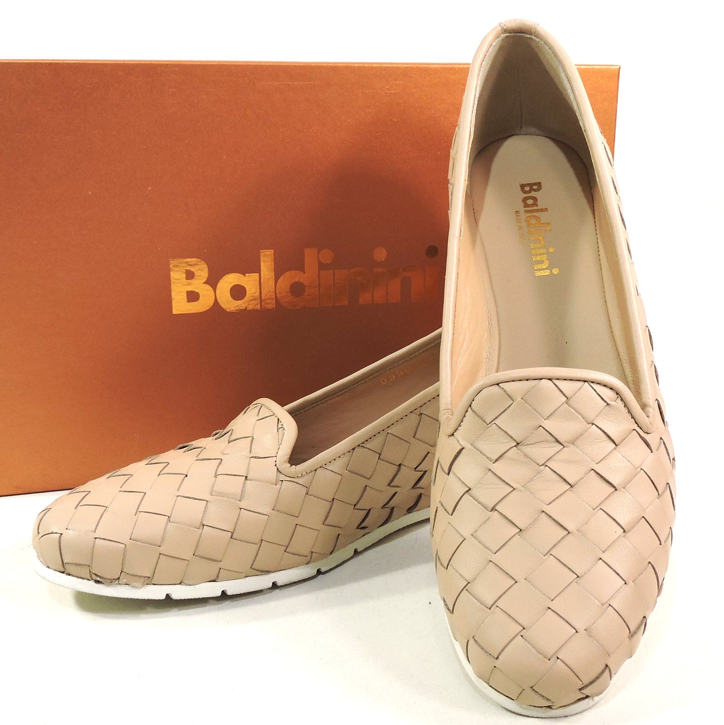 BALDININI 🇮🇹 WOMEN'S SOFT BEIGE LEATHER COMFORT WEDGED LOAFERS