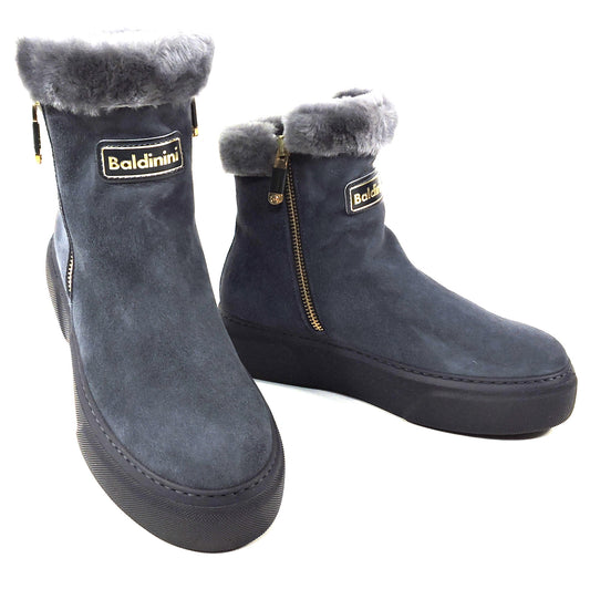 BALDININI 🇮🇹 WOMEN'S GREY SUEDE WINTER FUR COMFORT BOOTIE