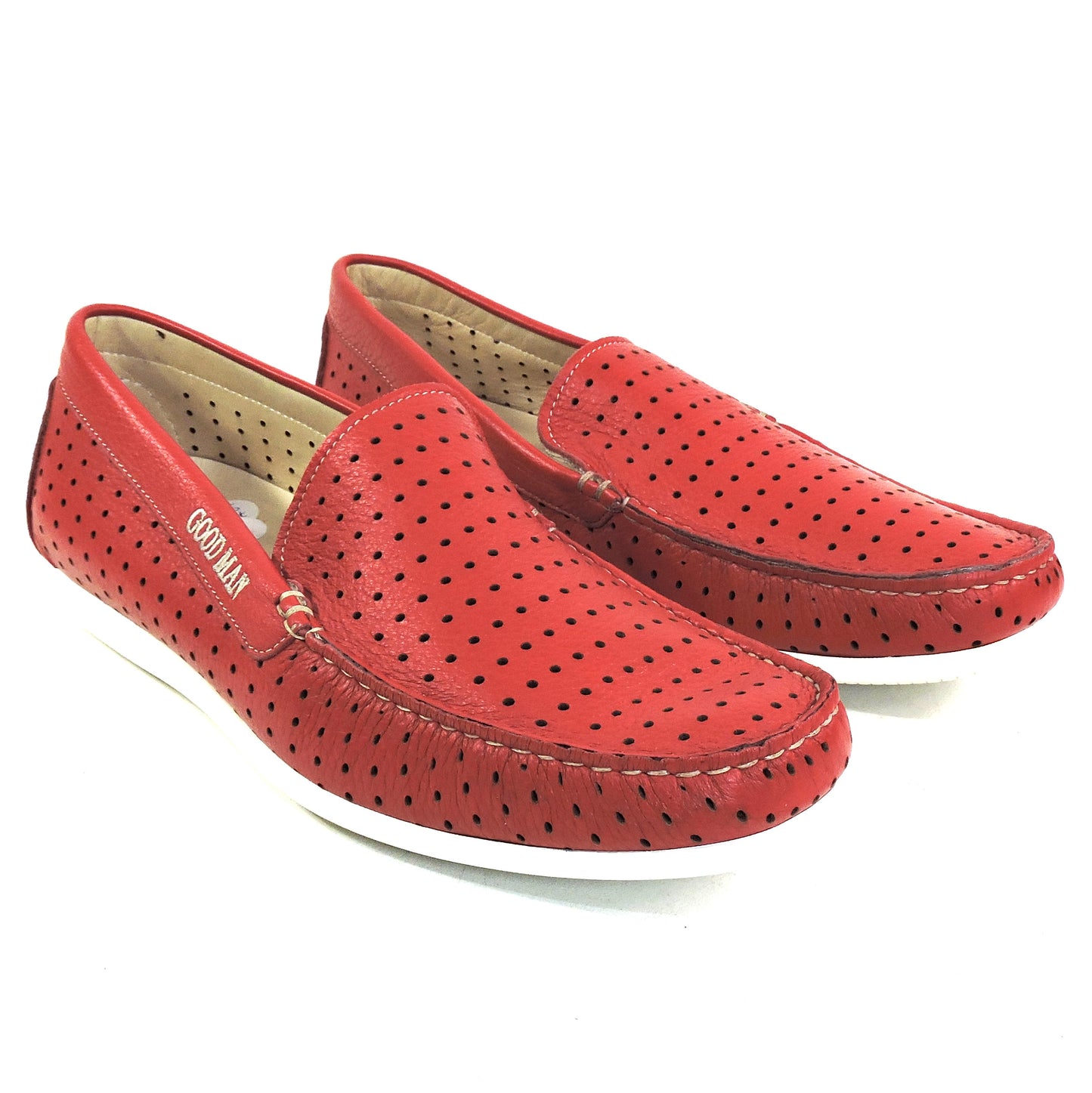 GOODMAN 🇮🇹 MEN'S RED LEATHER COMFORT SUMMER FLATS LOAFERS 42 EU