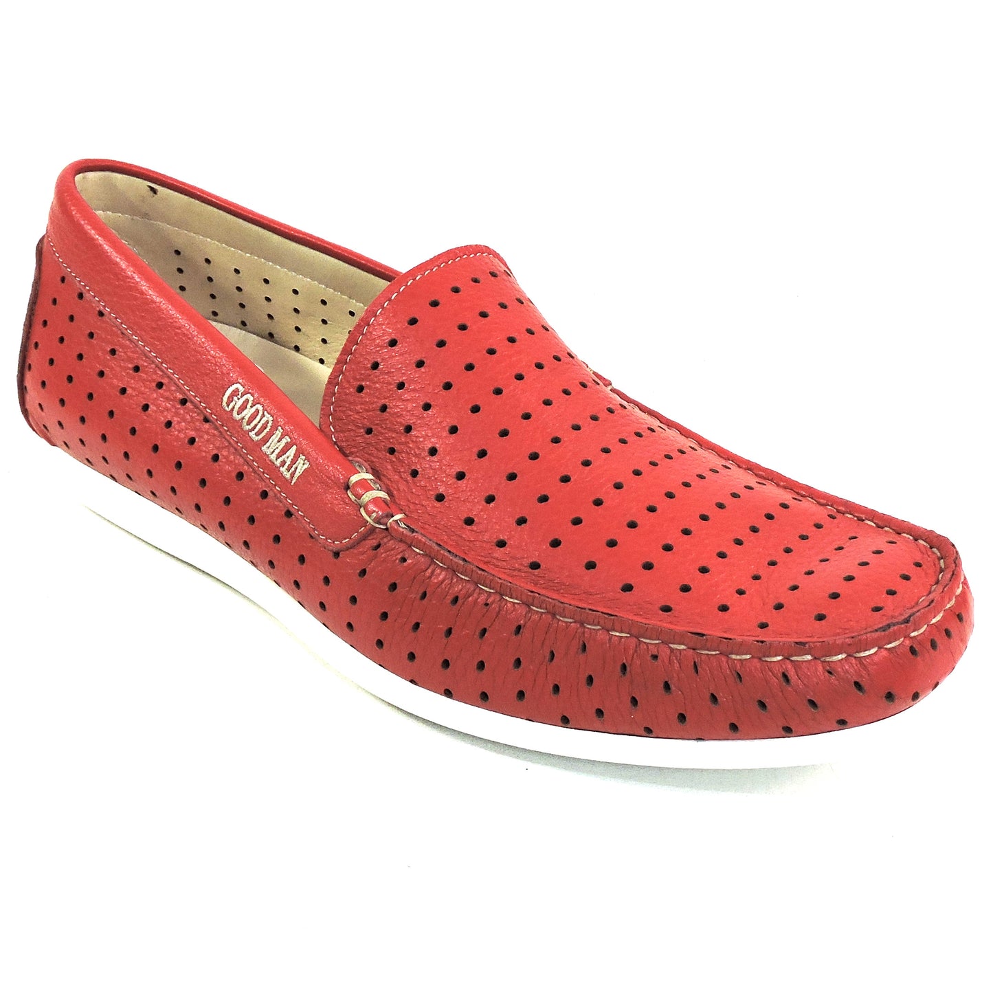 GOODMAN 🇮🇹 MEN'S RED LEATHER COMFORT SUMMER FLATS LOAFERS 42 EU