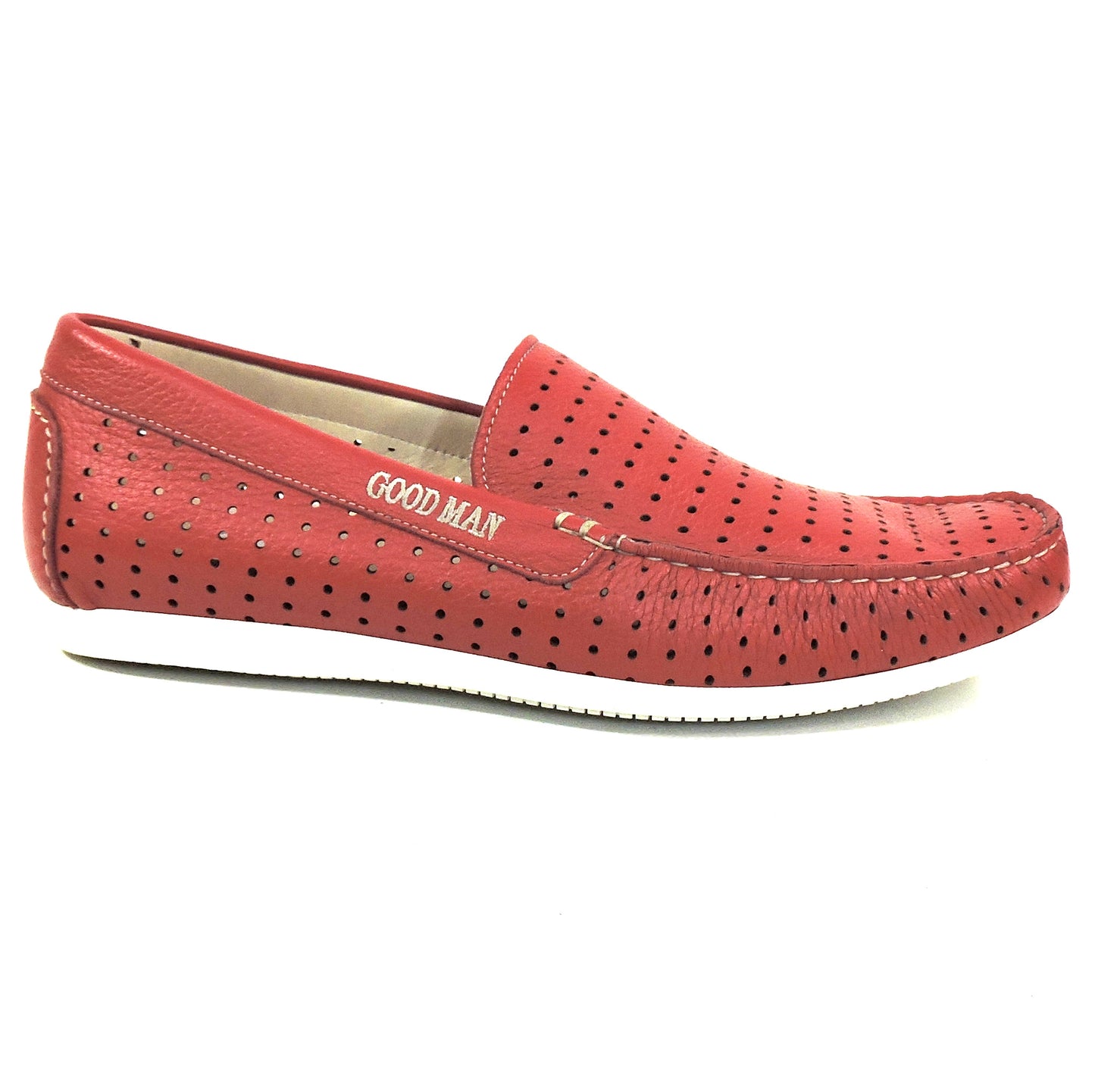 GOODMAN 🇮🇹 MEN'S RED LEATHER COMFORT SUMMER FLATS LOAFERS 42 EU