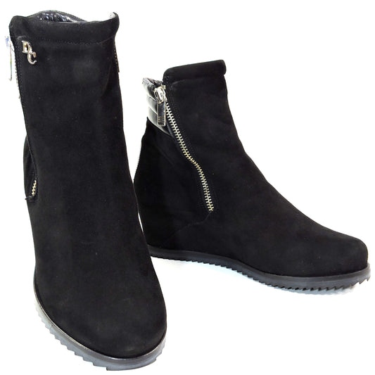 DAVIS CESARETTI 🇮🇹 WOMEN'S BLACK SOFT SUEDE COMFORT WINTER WEDGE BOOTIE