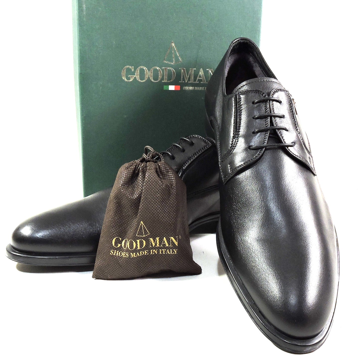 GOODMAN 🇮🇹 MEN'S BLACK SOFT LEATHER COMFORT LAMB FUR LINING DERBYS