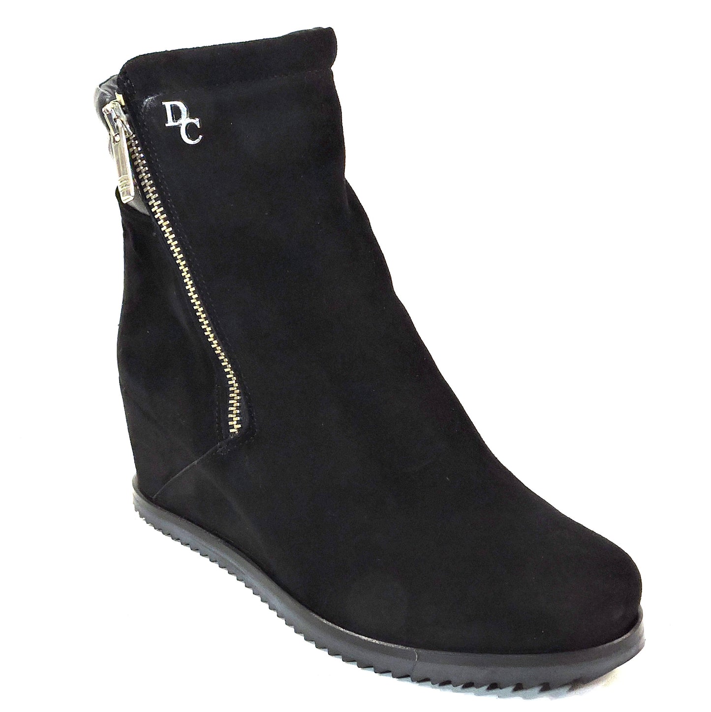 DAVIS CESARETTI 🇮🇹 WOMEN'S BLACK SOFT SUEDE COMFORT WINTER WEDGE BOOTIE