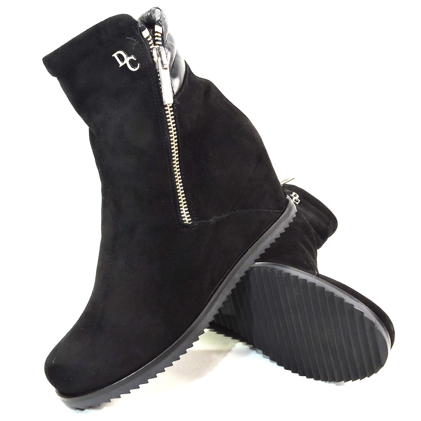 DAVIS CESARETTI 🇮🇹 WOMEN'S BLACK SOFT SUEDE COMFORT WINTER WEDGE BOOTIE