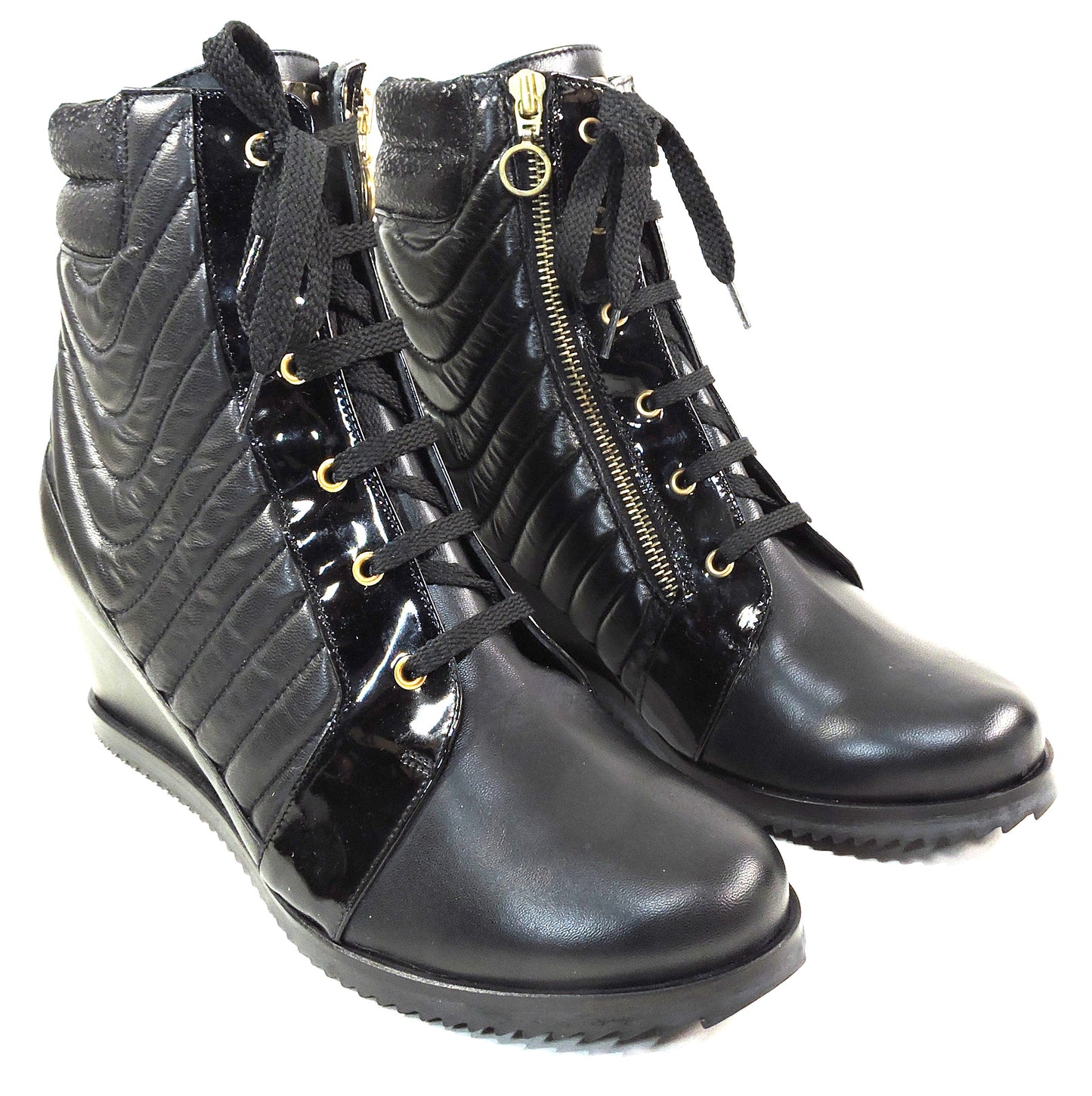 DAVIS CESARETTI 🇮🇹 WOMEN'S BLACK SOFT LEATHER COMFORT WINTER FUR WEDGE BOOTIE