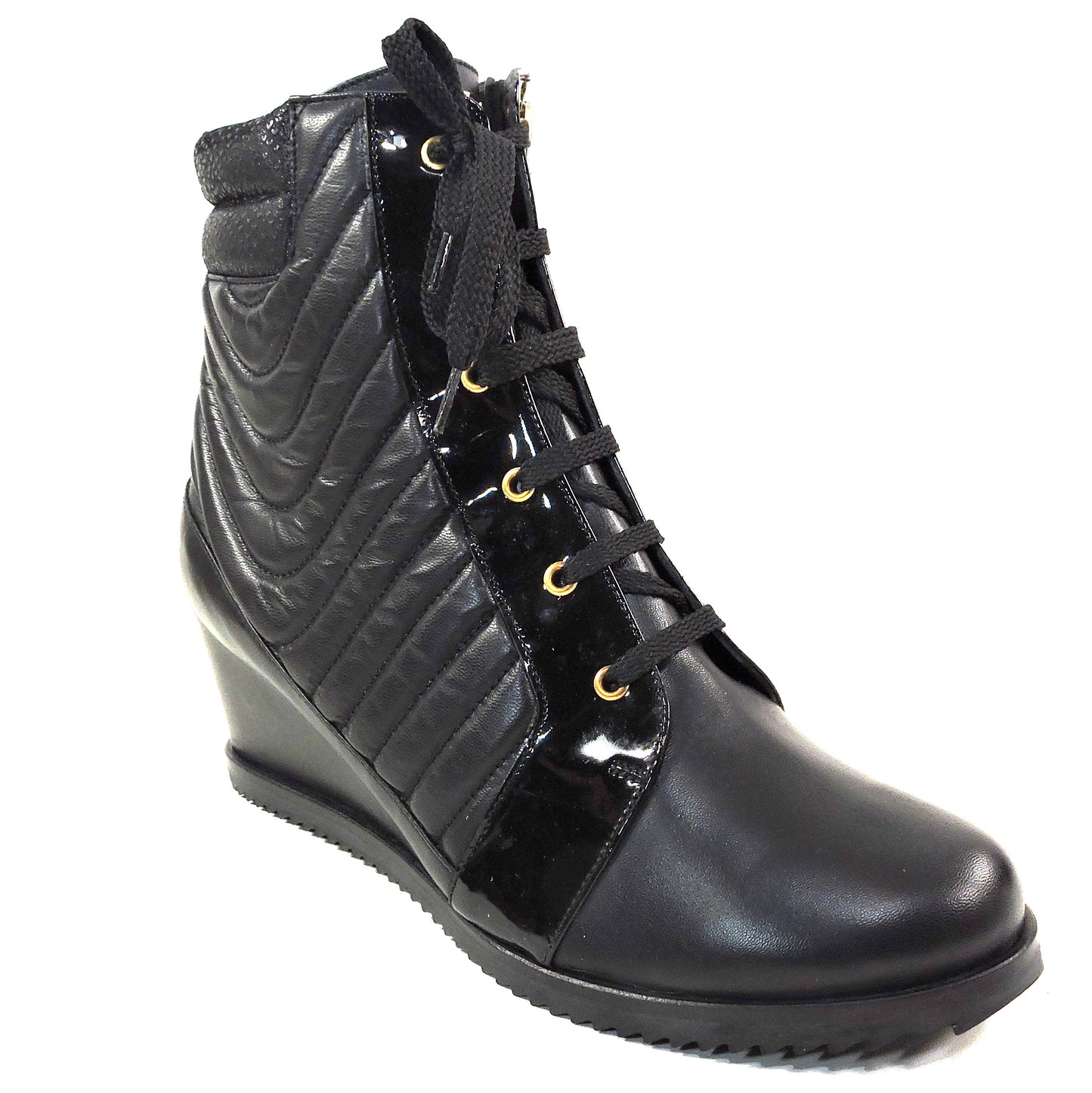 DAVIS CESARETTI 🇮🇹 WOMEN'S BLACK SOFT LEATHER COMFORT WINTER FUR WEDGE BOOTIE