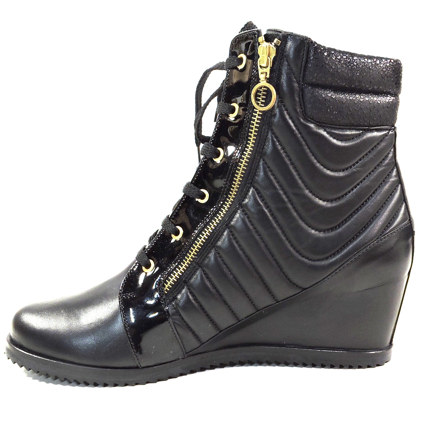 DAVIS CESARETTI 🇮🇹 WOMEN'S BLACK SOFT LEATHER COMFORT WINTER FUR WEDGE BOOTIE