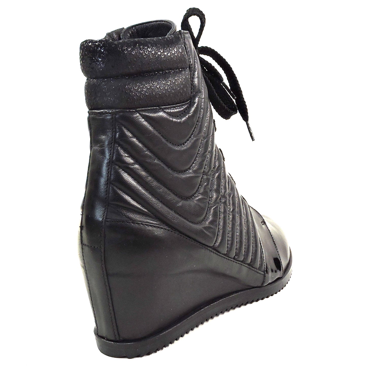 DAVIS CESARETTI 🇮🇹 WOMEN'S BLACK SOFT LEATHER COMFORT WINTER FUR WEDGE BOOTIE