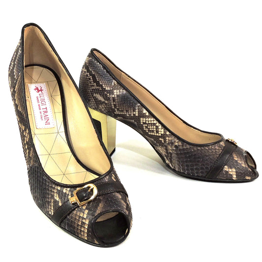 LUIGI TRAINI 🇮🇹 WOMEN'S BROWN REAL PYTHON LEATHER COMFORT FASHION SANDALS