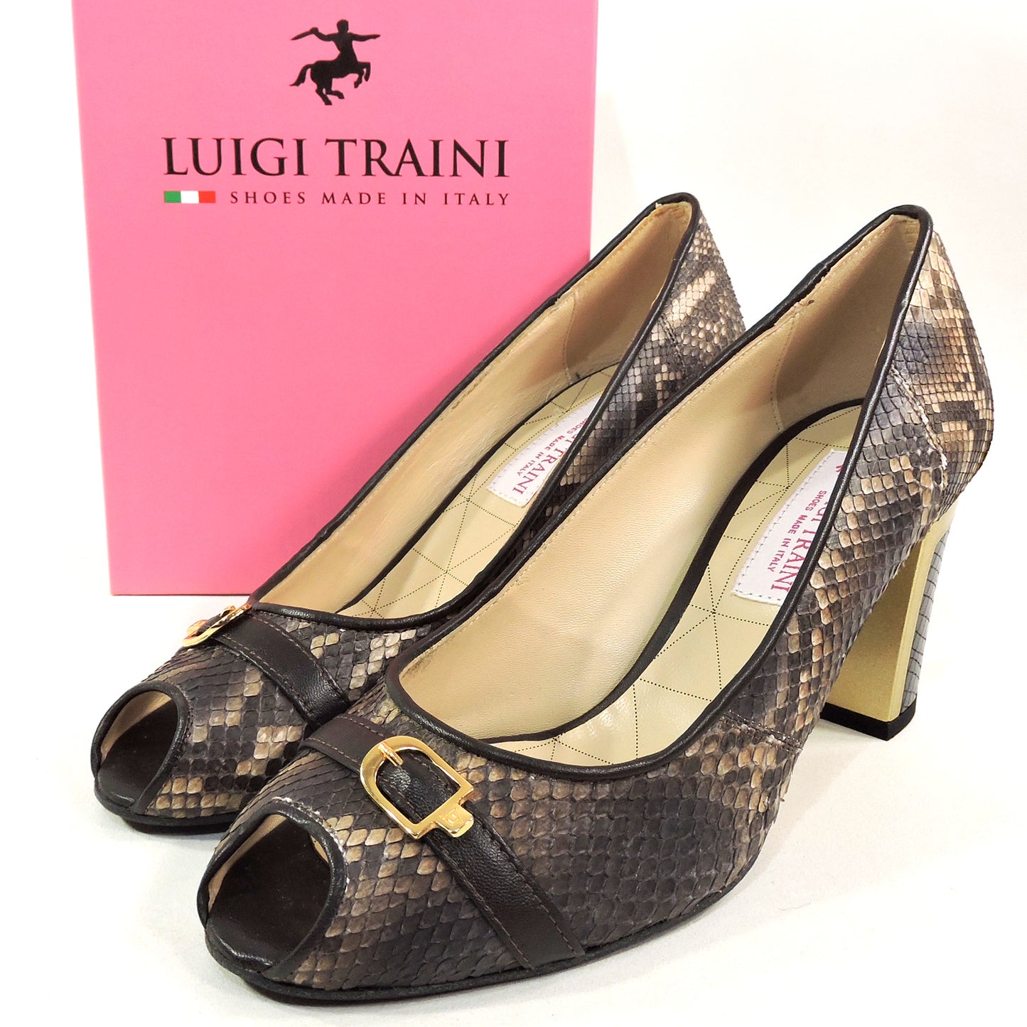 LUIGI TRAINI 🇮🇹 WOMEN'S BROWN REAL PYTHON LEATHER COMFORT FASHION SANDALS