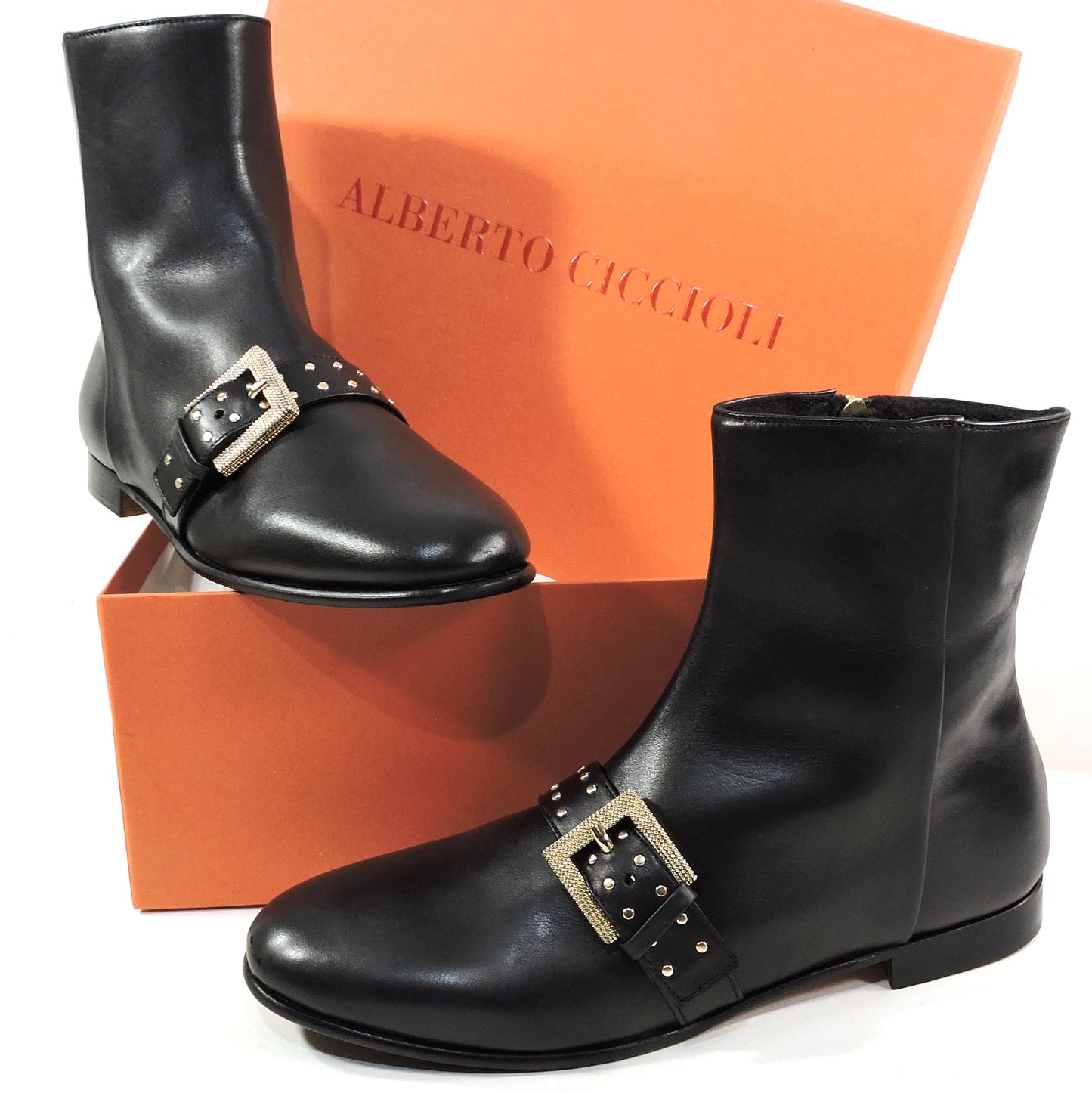 ALBERTO CICCIOLI 🇮🇹 WOMEN'S BLACK SOFT LEATHER COMFORT FASHION ANKLE BOOTIE