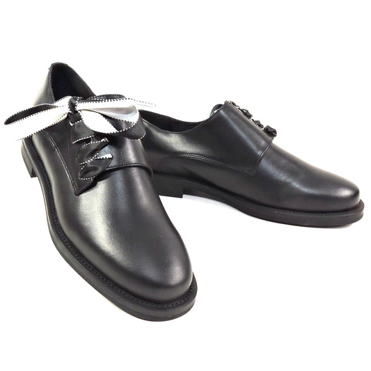 FRAU 🇮🇹 WOMEN' S BLACK SOFT LEATHER COMFORT FASHION OXFORD SHOES