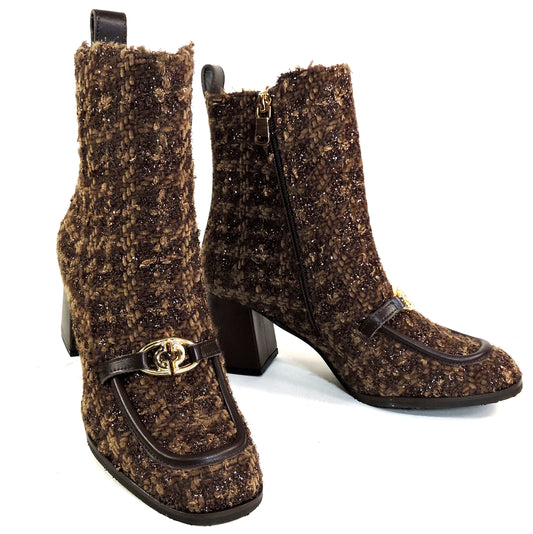 PAOLA FABIANI 🇮🇹 WOMEN'S BROWN FABRIC COMFORT FASHION WINTER BOOTIE