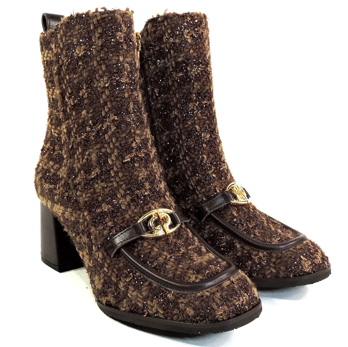 PAOLA FABIANI 🇮🇹 WOMEN'S BROWN FABRIC COMFORT FASHION WINTER BOOTIE