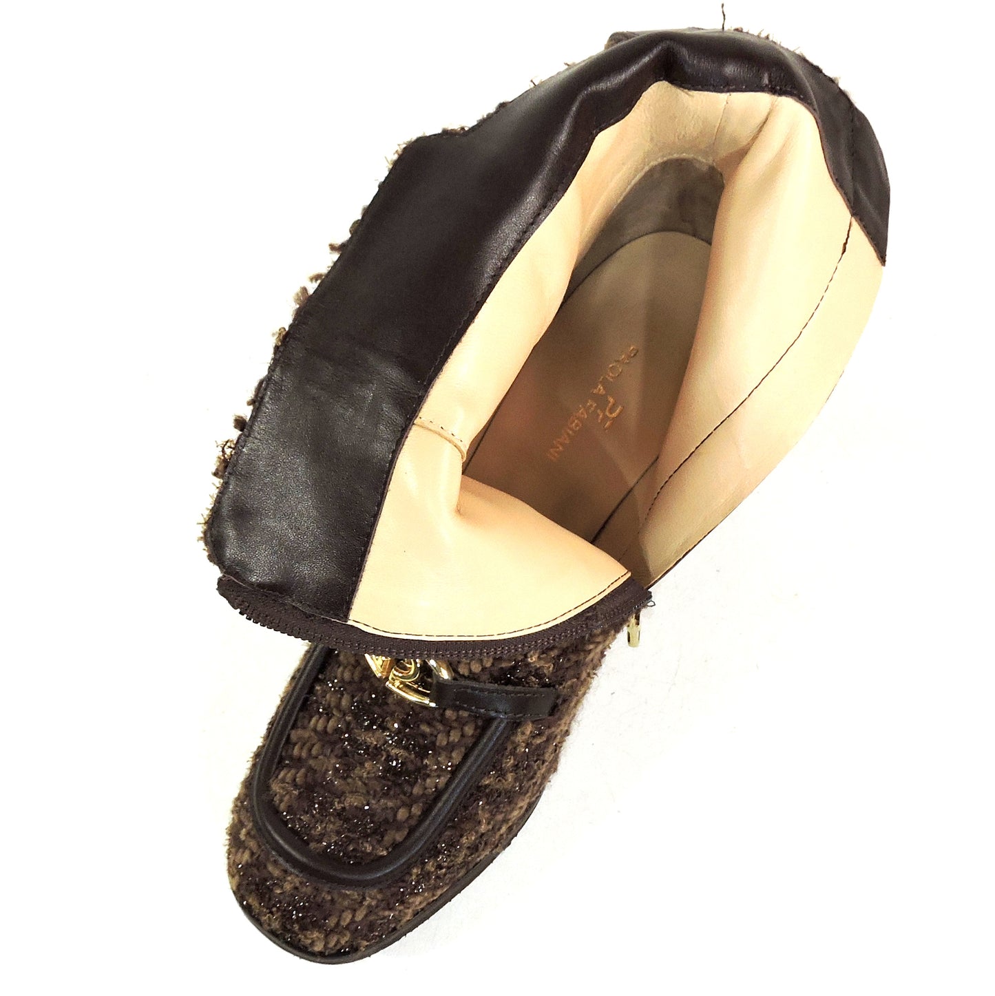 PAOLA FABIANI 🇮🇹 WOMEN'S BROWN FABRIC COMFORT FASHION WINTER BOOTIE