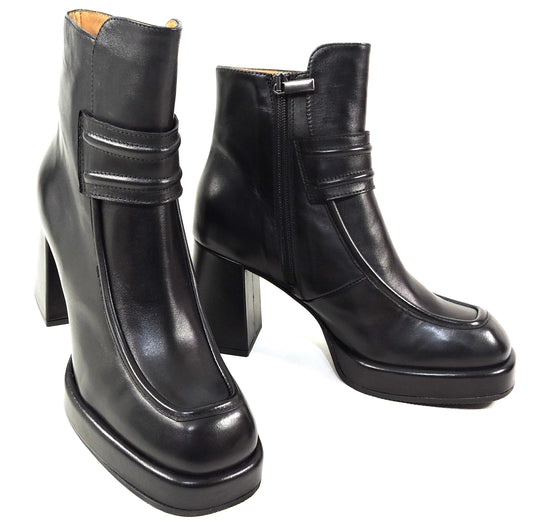 CHIARA COLINI 🇮🇹 WOMEN'S BLACK SOFT LEATHER COMFORT FASHION BOOTIE